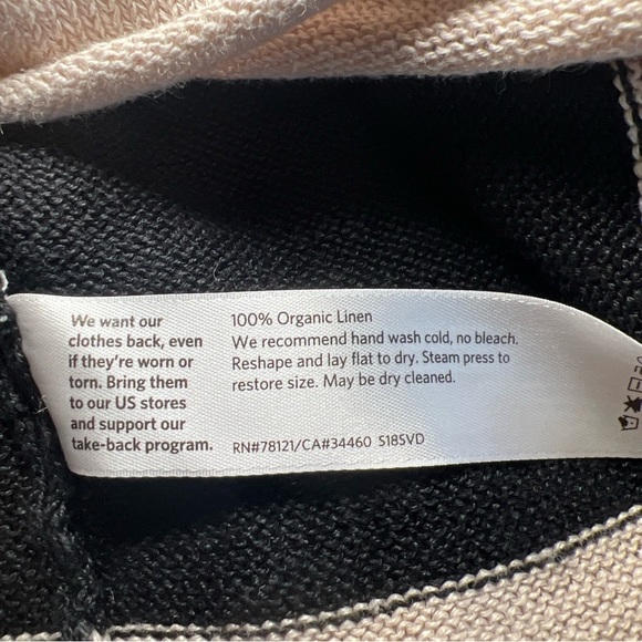 Eileen Fisher Black Beige Striped 100% Organic Linen Sweater Size Petite Medium - Picture 8 of 10